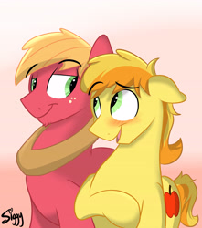 Size: 3972x4496 | Tagged: safe, artist:siggyderp, character:big mcintosh, character:braeburn, species:earth pony, species:pony, ship:braemac, applecest, blushing, cute, gay, incest, male, shipping, stallion, style emulation