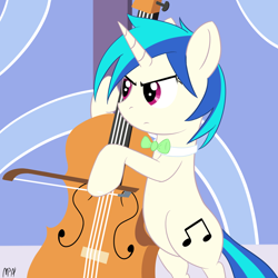 Size: 1600x1600 | Tagged: safe, artist:mostlyponyart, character:dj pon-3, character:vinyl scratch, bow tie, cello, musical instrument, role reversal, vinyl class