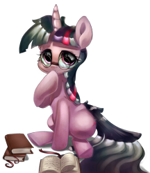 Size: 1731x2000 | Tagged: safe, artist:carligercarl, character:twilight sparkle, book, female, glasses, solo