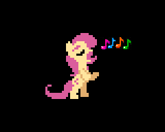 Size: 240x192 | Tagged: safe, artist:megaherts, edit, character:fluttershy, species:pony, 8-bit, bipedal, explicit source, music notes, pixel art, singing