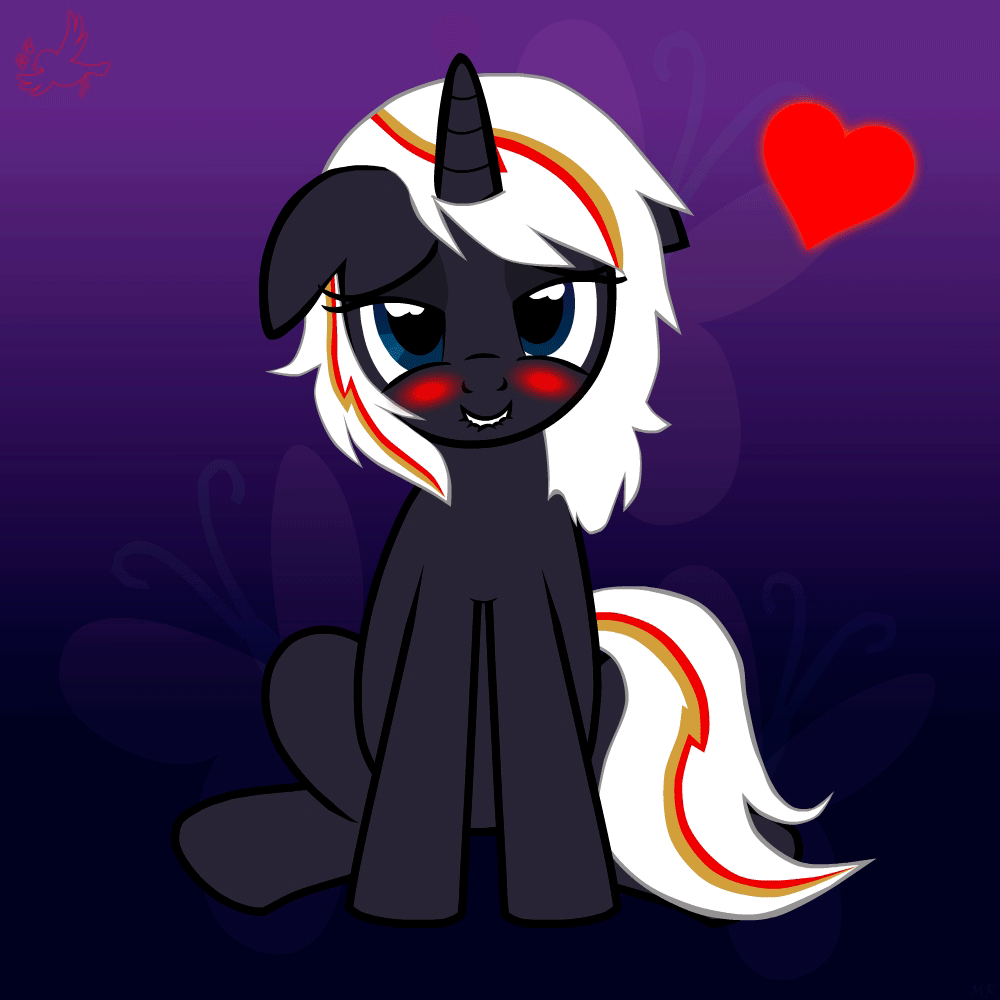 Size: 1000x1000 | Tagged: safe, artist:maxressor, oc, oc only, oc:velvet remedy, species:pony, species:unicorn, fallout equestria, animated, bedroom eyes, blushing, emotion, fanfic, fanfic art, female, heart, horn, lip bite, mare, pulse, simple background, sitting, solo