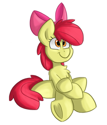 Size: 810x948 | Tagged: safe, artist:luximus17, character:apple bloom, species:earth pony, species:pony, chest fluff, cross-eyed, female, filly, simple background, sitting, smiling, solo, three quarter view, transparent background