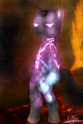 Size: 1500x2250 | Tagged: safe, artist:katsu, oc, oc only, oc:shade, species:pony, bipedal, comics, crossover, heroes of the void, lava, rock, shade, solo
