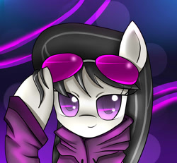 Size: 1300x1200 | Tagged: safe, artist:cyanaeolin, character:octavia melody, species:earth pony, species:pony, bust, clothing, colored pupils, cute, female, glasses, hoodie, mare, portrait, solo, sunglasses, tavibetes