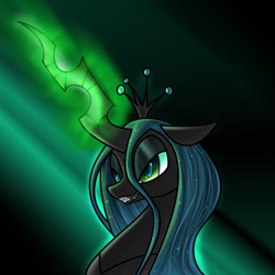 Size: 1104x1102 | Tagged: safe, artist:myhysteria, character:queen chrysalis, species:changeling, changeling queen, female, grin