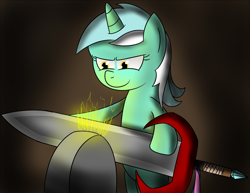 Size: 2000x1543 | Tagged: safe, artist:alexstrazse, character:lyra heartstrings, species:pony, species:unicorn, female, grindstone, mare, sharpening, solo, sword