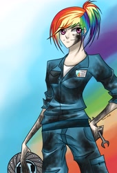 Size: 3300x4866 | Tagged: safe, artist:tao-mell, character:rainbow dash, humanized, mechanic