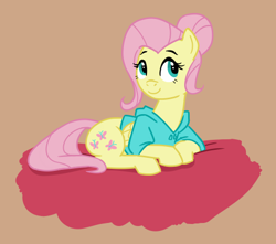 Size: 498x441 | Tagged: safe, artist:nyerpy, character:fluttershy, clothing, female, hair bun, hoodie, solo