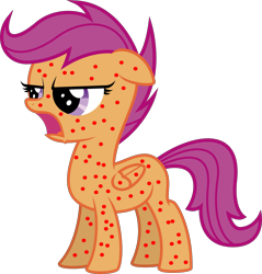 Size: 4770x5000 | Tagged: safe, artist:apony4u, character:scootaloo, species:pegasus, species:pony, absurd resolution, abuse, chicken pox, disease, female, hives, irony, measles, pestilence, scootabuse, scootachicken, scootaloo is not amused, sick, simple background, solo, transparent background, vector