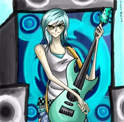 Size: 3300x3240 | Tagged: safe, artist:tao-mell, character:lyra heartstrings, guitar, high res, humanized, musical instrument
