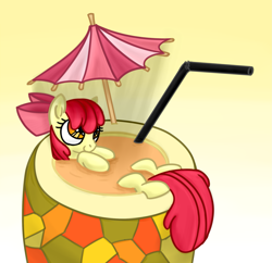 Size: 2177x2108 | Tagged: safe, artist:wolframclaws, character:apple bloom, species:pony, cup of pony, drink, female, food, high res, micro, solo