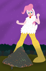 Size: 2212x3390 | Tagged: safe, artist:final7darkness, character:pinkie pie, character:twilight sparkle, my little pony:equestria girls, animal costume, chicken pie, chicken suit, clothing, costume, giantess, macro, nightmare night, request, requested art, sweets