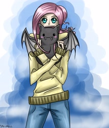Size: 3300x3849 | Tagged: safe, artist:tao-mell, character:fluttershy, species:bat, clothing, high res, humanized, sweater, sweatershy
