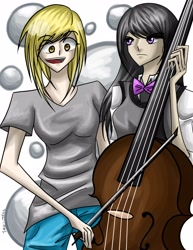 Size: 3300x4274 | Tagged: safe, artist:tao-mell, character:derpy hooves, character:octavia melody, cello, humanized, musical instrument