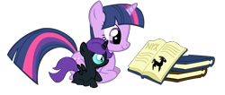 Size: 2031x864 | Tagged: safe, artist:bronyboy, character:twilight sparkle, oc, oc:nyx, fanfic:past sins, book, reading