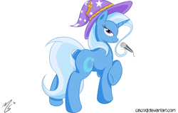 Size: 1280x812 | Tagged: safe, artist:ciscoql, character:trixie, species:pony, species:unicorn, female, mare, microphone, solo