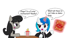 Size: 550x293 | Tagged: safe, artist:sonic-chaos, character:dj pon-3, character:octavia melody, character:vinyl scratch, ship:scratchtavia, clothing, dress, female, lesbian, shipping, simple background, suit, transparent background