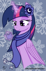 Size: 900x1375 | Tagged: safe, artist:ciscoql, character:twilight sparkle, character:twilight sparkle (alicorn), species:alicorn, species:pony, clothing, female, magic, mare, scarf, solo, telekinesis