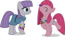 Size: 5404x3038 | Tagged: safe, artist:benybing, character:maud pie, character:pinkamena diane pie, character:pinkie pie, happy, rock candy necklace, simple background, transparent background, vector