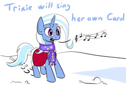 Size: 806x608 | Tagged: safe, artist:firenhooves, character:trixie, species:pony, species:unicorn, newbie artist training grounds, caroling, clothing, female, mare, scarf, snow, solo