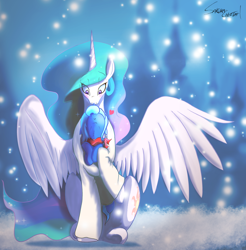 Size: 4410x4485 | Tagged: safe, artist:sakuracheetah, character:princess celestia, character:princess luna, absurd resolution, blushing, clothing, cute, female, filly, keyhole turtleneck, lunabetes, open-chest sweater, royal sisters, scarf, sisterly love, sisters, snow, snowfall, spread wings, sweater, turtleneck, weapons-grade cute, wings, winter, woona