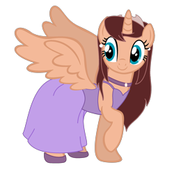 Size: 2100x2100 | Tagged: safe, artist:peternators, artist:redmagepony, species:alicorn, species:pony, choker, clothing, drawn together, dress, looking back, ponified, princess clara, raised hoof, simple background, smiling, solo, spread wings, tara strong, transparent background, vector, voice actor joke, wings