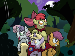 Size: 1400x1050 | Tagged: safe, artist:mister-markers, character:apple bloom, character:dinky hooves, character:scootaloo, character:sweetie belle, species:pegasus, species:pony, cutie mark crusaders, everfree forest