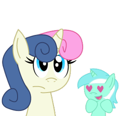 Size: 292x272 | Tagged: safe, artist:sonic-chaos, character:bon bon, character:lyra heartstrings, character:sweetie drops, species:pony, species:unicorn, ship:lyrabon, bon bon is not amused, female, heart, lesbian, love, lowres, race swap, shipping, simple background, transparent background
