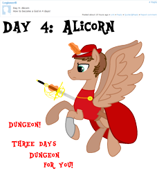 Size: 1000x1100 | Tagged: safe, artist:peternators, artist:redmagepony, oc, oc only, oc:heroic armour, species:alicorn, species:pony, alicorn oc, clothing, ms paint, race swap, rapier, red mage, solo, sword, text
