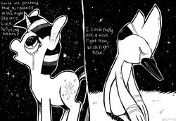 Size: 870x599 | Tagged: safe, artist:comickit, character:twilight sparkle, ship:mordetwi, aeroplanes and meteor showers, crossover, crossover shipping, female, male, monochrome, mordecai, parody, redraw mordetwi meme, shipping, straight