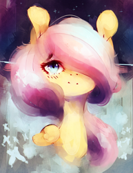 Size: 1024x1325 | Tagged: safe, artist:inkytophat, character:fluttershy, female, hair over one eye, portrait, solo