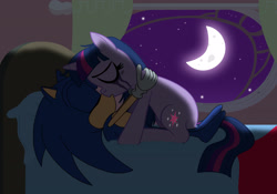 Size: 3510x2451 | Tagged: safe, artist:lightdegel, character:sonic the hedgehog, character:twilight sparkle, species:pony, chaos in equestria, commission, crossover, crossover shipping, fanfic, fanfic art, interspecies, kissing, moon, shipping, sonic the hedgehog (series), twisonic