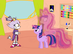 Size: 3471x2550 | Tagged: safe, artist:lightdegel, character:princess cadance, character:twilight sparkle, blaze the cat, commission, crossover, magic, sonic the hedgehog (series)