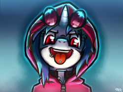 Size: 3200x2400 | Tagged: safe, artist:ligerstorm, character:dj pon-3, character:vinyl scratch, clothing, collar, female, hoodie, lip piercing, piercing, solo, tongue out, tongue piercing
