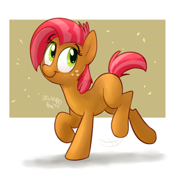 Size: 1000x1000 | Tagged: safe, artist:thedoggygal, character:babs seed, species:earth pony, species:pony, abstract background, adorababs, blank flank, cute, female, filly, solo