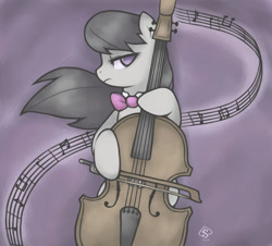 Size: 986x892 | Tagged: safe, artist:soulspade, character:octavia melody, bow tie, brown, cello, female, frown, gray, mane, music notes, musical instrument, no pupils, sheet music, solo