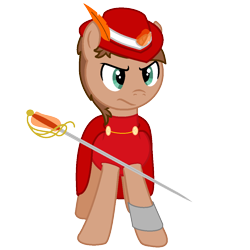 Size: 1100x1100 | Tagged: safe, artist:peternators, artist:redmagepony, oc, oc only, oc:heroic armour, species:pony, species:unicorn, clothing, magic, male, ms paint, rapier, red mage, solo, sword