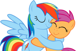 Size: 4491x3018 | Tagged: safe, artist:astringe, character:rainbow dash, character:scootaloo, species:pegasus, species:pony, eyes closed, female, happy, hug, scootalove, simple background, transparent background, vector