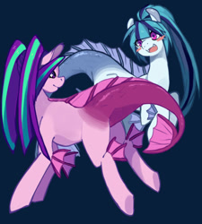 Size: 954x1060 | Tagged: safe, artist:hisshi shoujo, character:aria blaze, character:sonata dusk, species:pony, species:siren, ship:arisona, my little pony:equestria girls, equestria girls ponified, female, lesbian, pixiv, ponified, shipping, siren tail