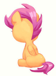 Size: 406x545 | Tagged: safe, artist:jirousan, character:scootaloo, species:pegasus, species:pony, back, female, simple background, sitting, solo, turned away, white background