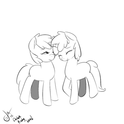 Size: 1000x1000 | Tagged: safe, artist:tentacuddles, character:dinky hooves, character:ruby pinch, species:pony, species:unicorn, dinkypinch, female, filly, hug, lesbian, monochrome, ponidox, self ponidox, shipping, smiling, solo