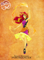 Size: 1024x1366 | Tagged: safe, artist:didj, character:sunset shimmer, species:human, armpits, female, fiery shimmer, high heels, humanized, my little mages, pyromancer, pyromancy, shoes, solo