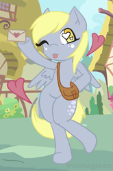 Size: 1269x1920 | Tagged: safe, artist:matteglaze, character:derpy hooves, species:pony, bipedal, heart, semi-anthro, wingding eyes