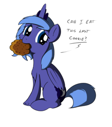 Size: 540x613 | Tagged: safe, artist:geneticanomaly, character:princess luna, cookie, cute, female, filly, lunabetes, solo, woona
