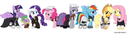 Size: 1600x427 | Tagged: safe, artist:sketch-shepherd, character:applejack, character:fluttershy, character:maud pie, character:pinkie pie, character:rainbow dash, character:rarity, character:spike, character:twilight sparkle, character:twilight sparkle (alicorn), species:alicorn, species:pony, death the kid, female, maka albarn, mare, simple background, soul eater, soul evans, transparent background