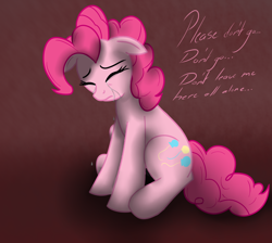 Size: 1480x1324 | Tagged: safe, artist:sonicrainboom93, character:pinkie pie, species:earth pony, species:pony, fanfic:the party hasn't ended, crying, eyes closed, fanfic, fanfic art, female, floppy ears, mare, sad, sitting, solo