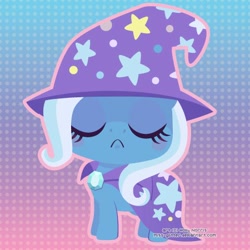 Size: 450x450 | Tagged: safe, artist:miss-glitter, character:trixie, species:pony, species:unicorn, chibi, cute, female, frown, mare, solo