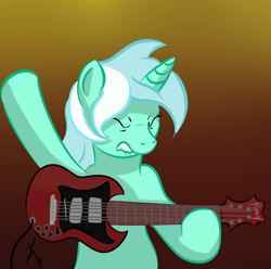 Size: 1050x1040 | Tagged: safe, artist:sonicrainboom93, character:lyra heartstrings, species:pony, species:unicorn, female, gradient background, gritted teeth, guitar, mare, solo