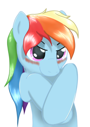 Size: 500x700 | Tagged: safe, artist:sonicrainboom93, character:rainbow dash, species:pegasus, species:pony, blushing, crossed hooves, female, mare, simple background, white background