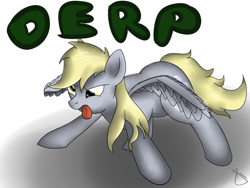 Size: 1024x768 | Tagged: safe, artist:sonicrainboom93, character:derpy hooves, species:pegasus, species:pony, derp, determined, female, gradient background, mare, solo, spread wings, tongue out, wings